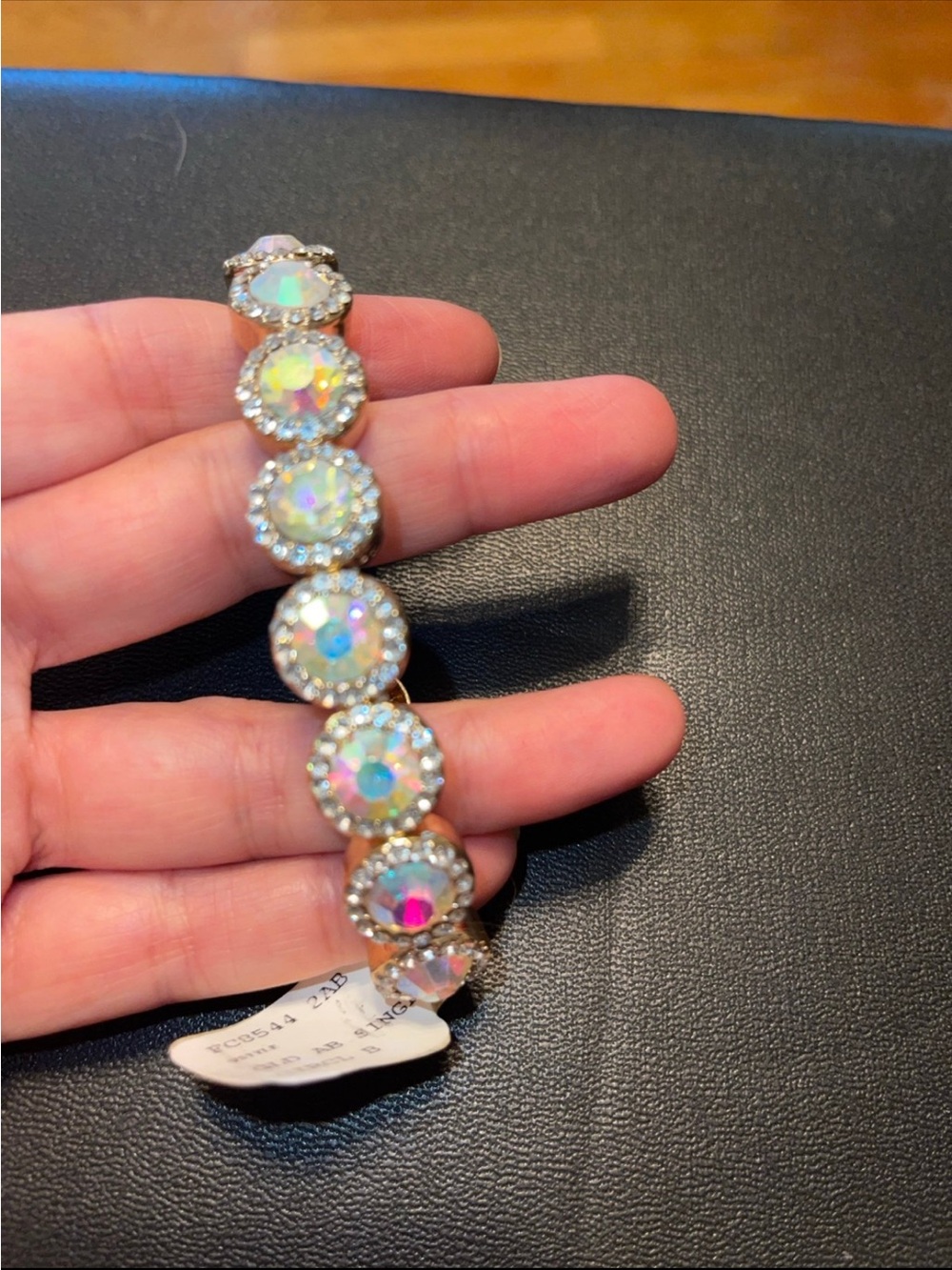 Aurora Crystal Gold-Tone Halo Bracelet - Shimmering Iridescent Circles elastic